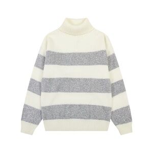 Ami Gray and Cream Striped Turtleneck Sweater